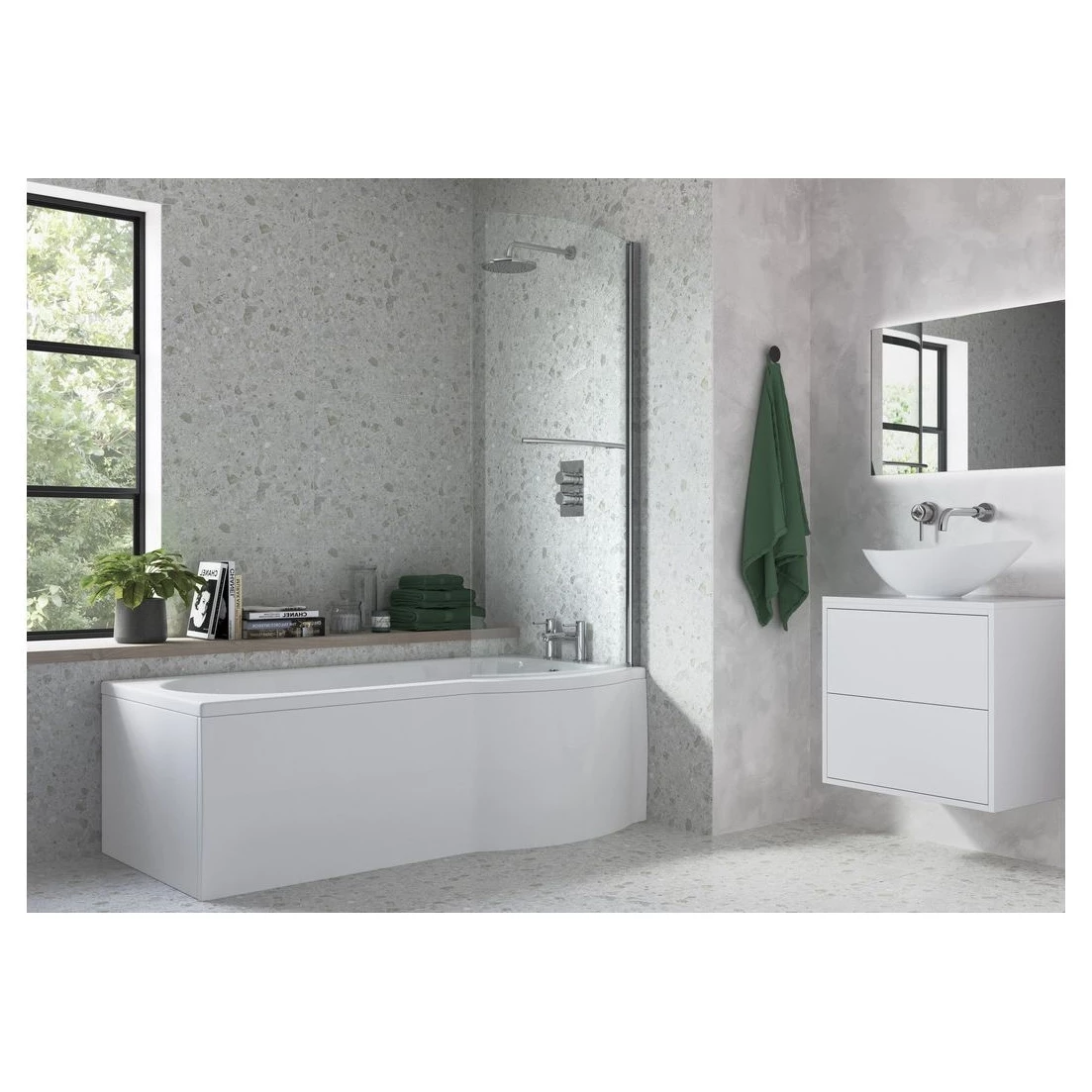 Iona P-Shape Slim Fit 1675mm 0TH Shower Bath RH - Image 3
