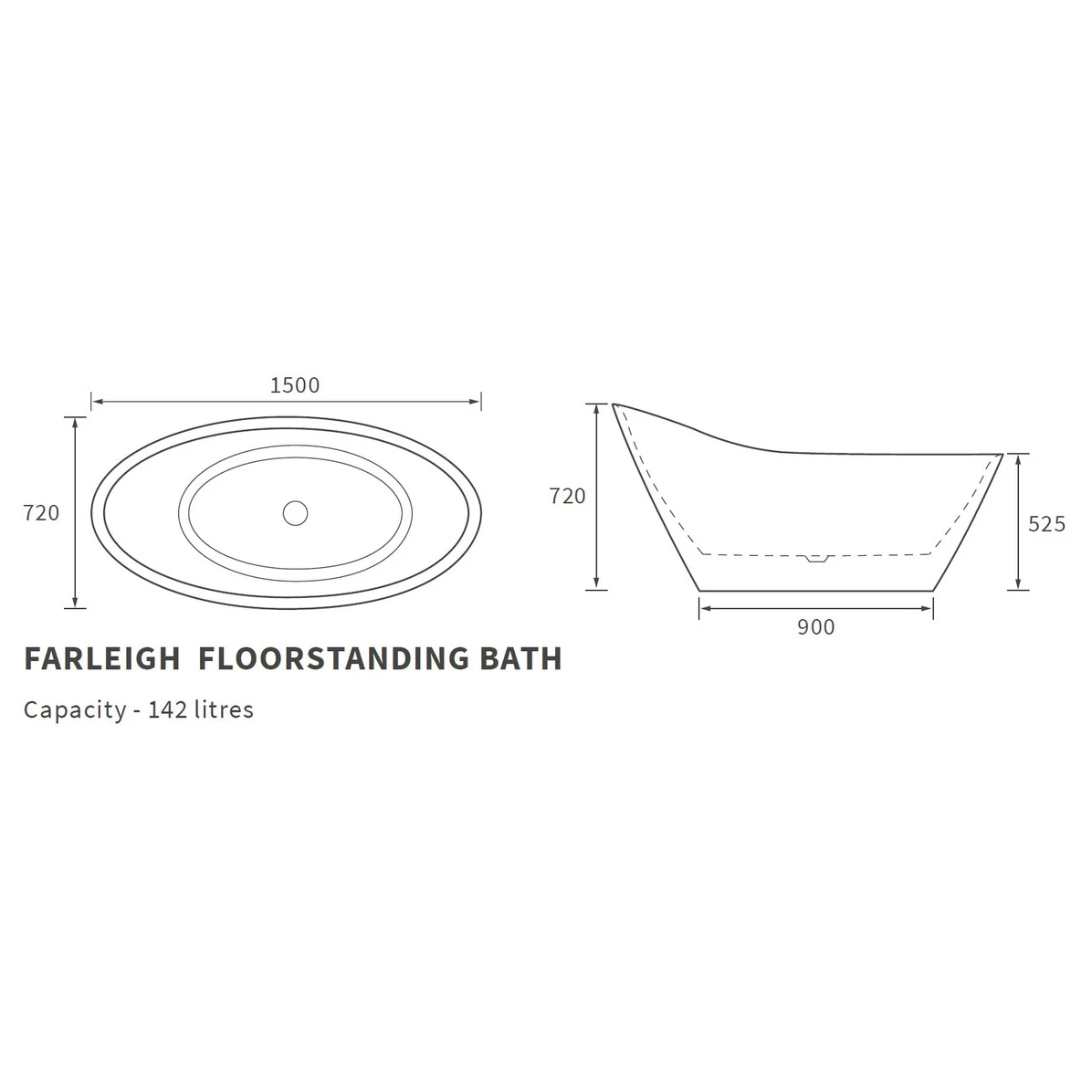 Iona Farnham Freestanding 1500x720mm Bath - Image 4