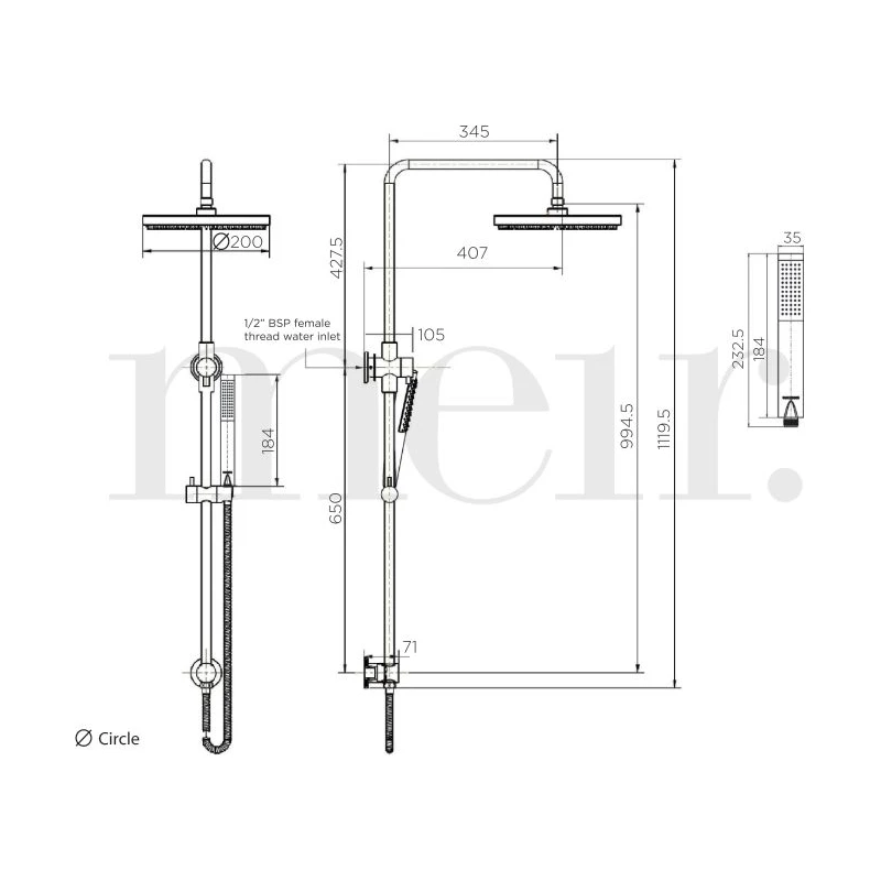 Meir Round Combination Shower Rail PVD Brushed Nickel - Image 2