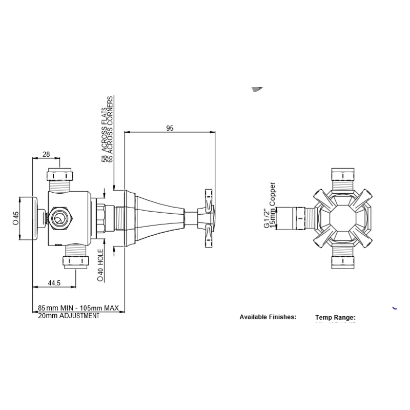 Perrin & Rowe Deco Concealed 1-Inlet, 2-Outlet Shower Diverter, Cross - Image 2