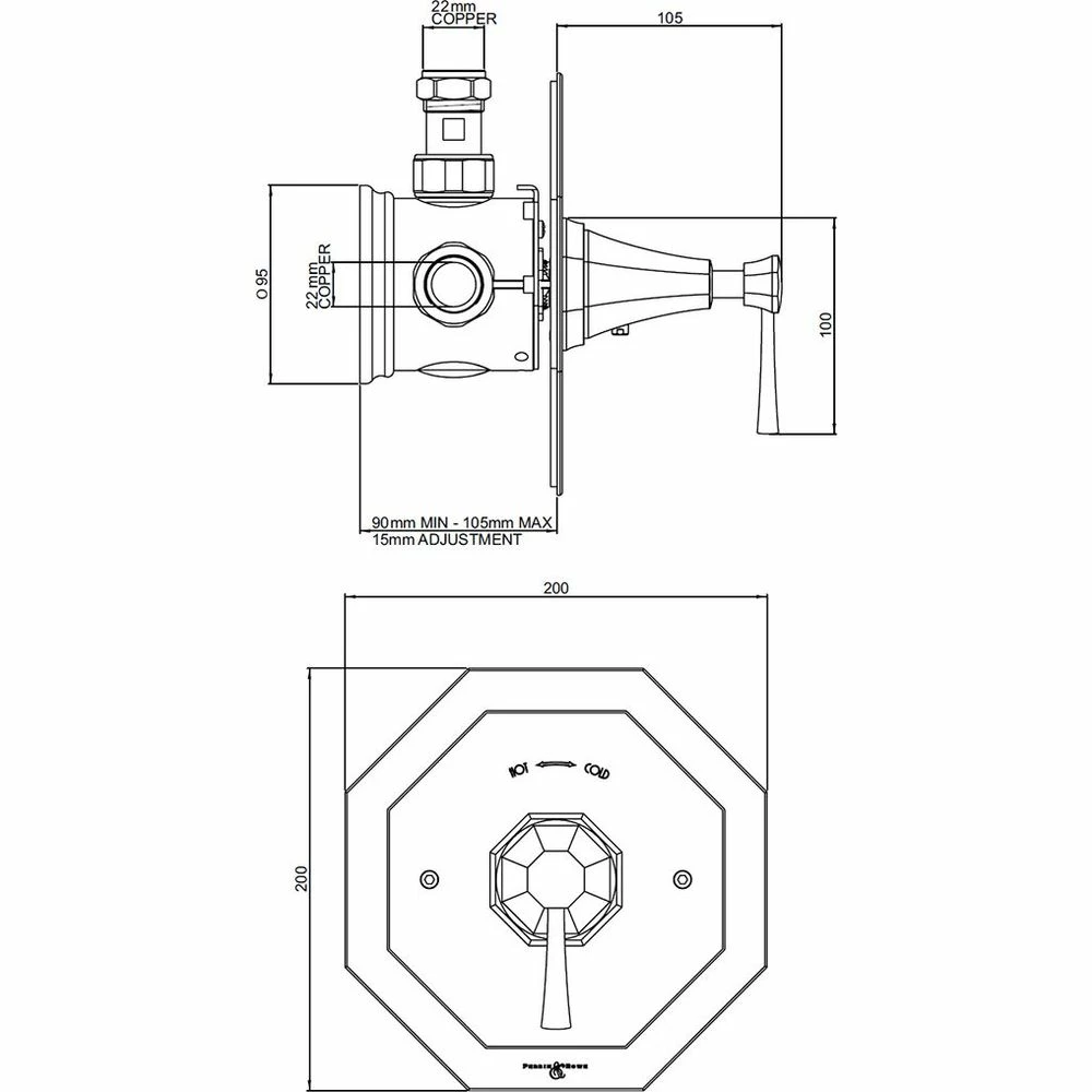 Perrin & Rowe Deco Lever Concealed Mixer Without Flow Control Pewter - Image 2