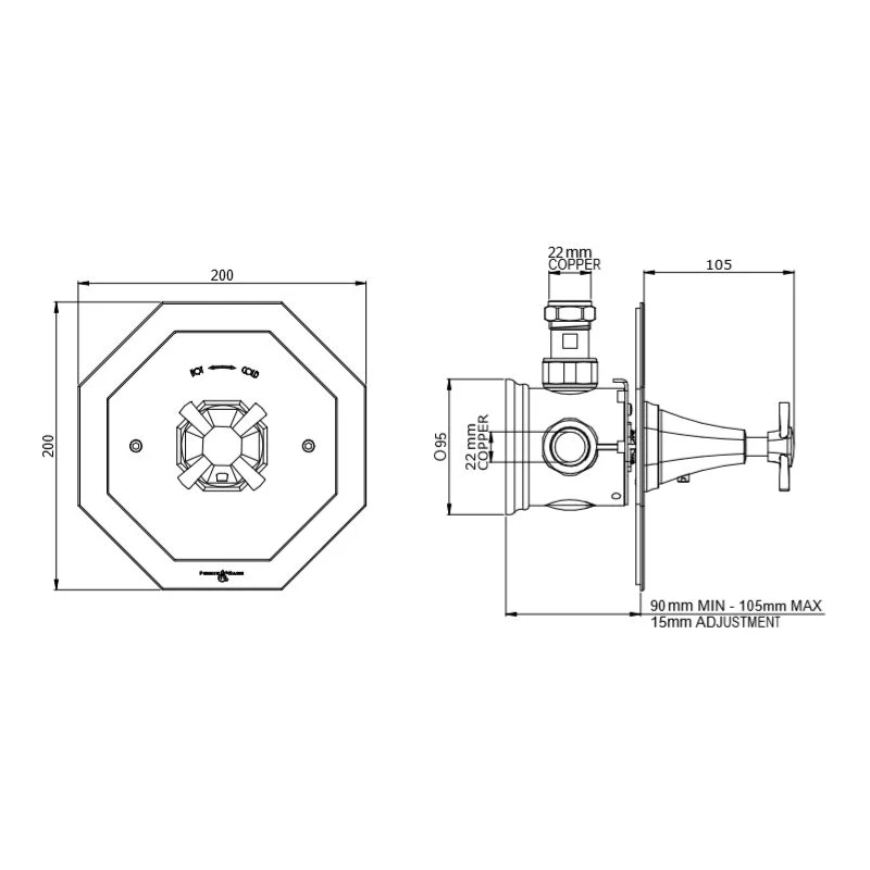 Perrin & Rowe Deco Cross Concealed Thermostatic Shower No Flow Control - Image 2