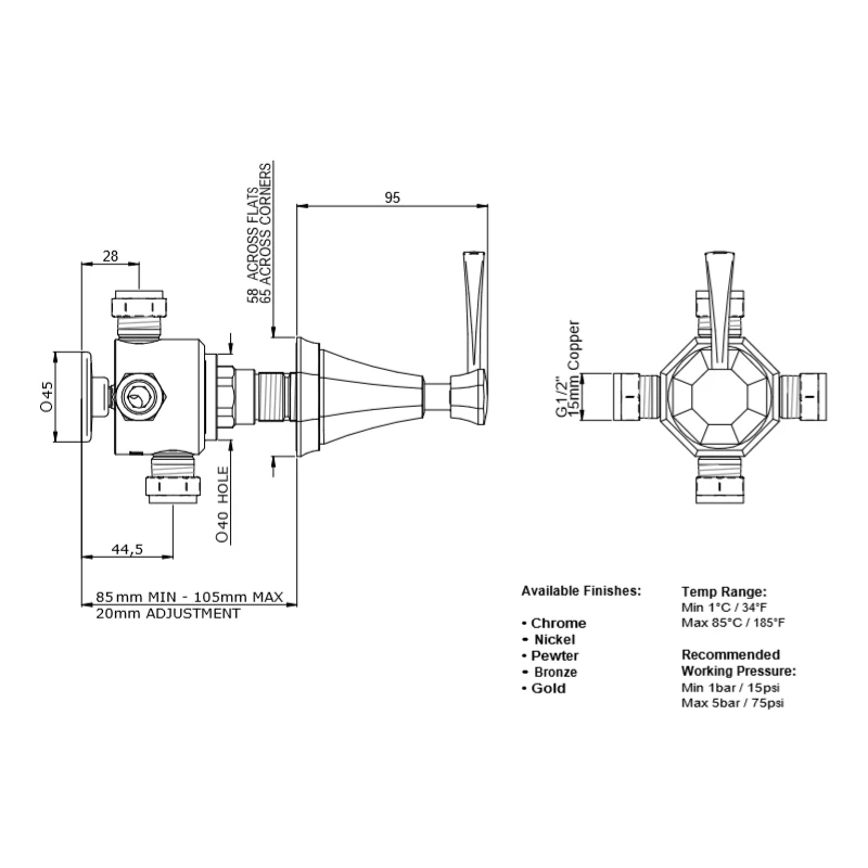 Perrin & Rowe Deco Concealed 1-Inlet, 3-Outlet Shower Diverter, Lever - Image 2