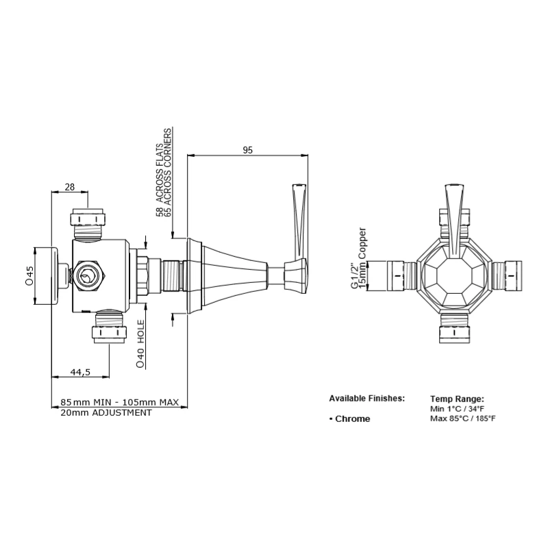 Perrin & Rowe Deco Lever 4 Way Concealed Diverter Pewter - Image 2