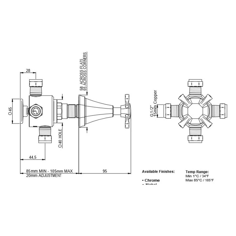 Perrin & Rowe Deco Crosstop 4 Way Concealed Diverter Nickel - Image 2