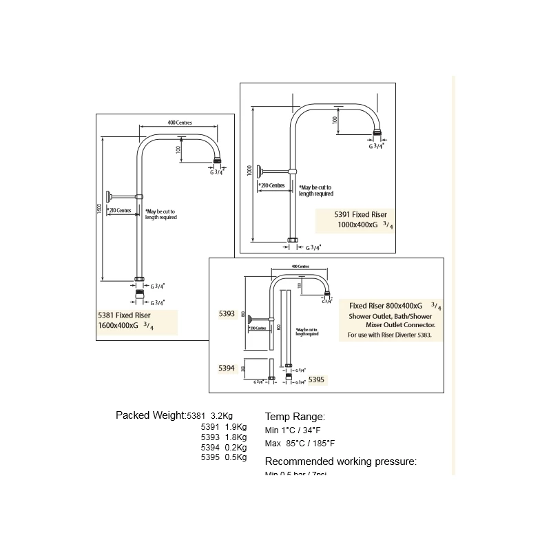 Perrin & Rowe Fixed Riser 1600 X 400mm Chrome - Image 4