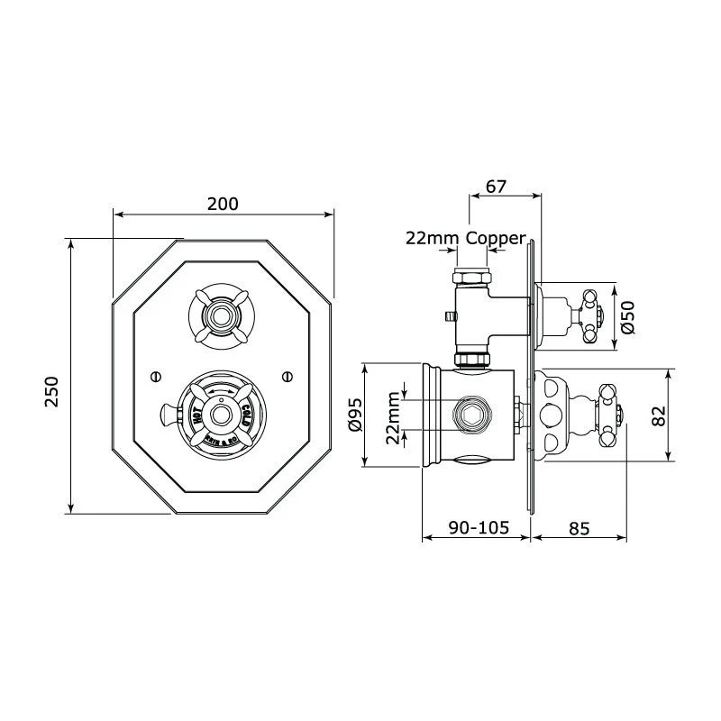 Perrin & Rowe Traditional Concealed Thermostatic Shower Mixer, Cross - Image 2
