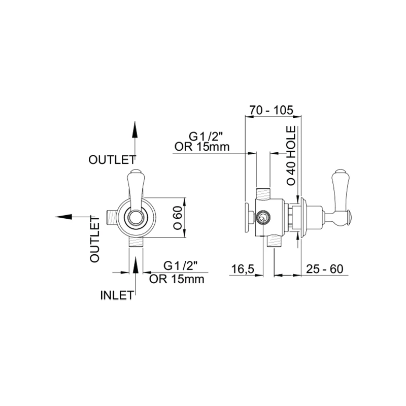 Perrin & Rowe Georgian Concealed 1 Inlet, 2 Outlet Diverter, Lever - Image 2