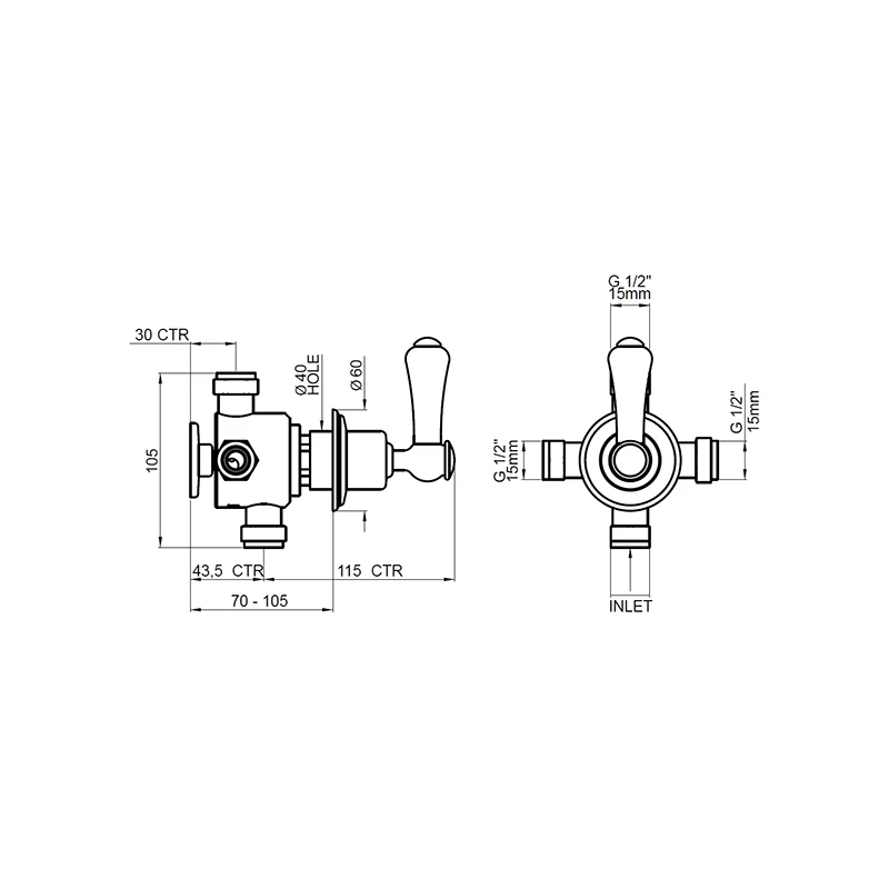 Perrin & Rowe Georgian Concealed 1 Inlet, 3 Outlet Diverter, Lever - Image 2
