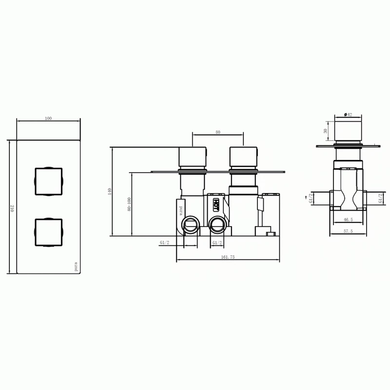 Imex Pura Bloque2 Twin Outlet Two Handle Concealed Shower Valve - Image 2