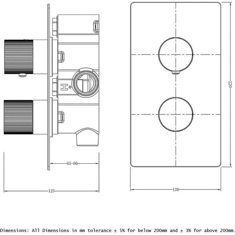 RAK Amalfi Single Outlet, 2 Handle Thermostatic Valve Chrome - Image 2