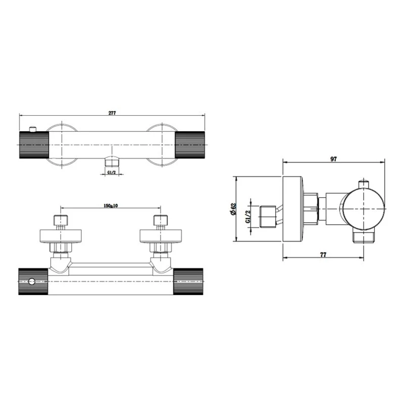 RAK Amalfi Thermostatic Bar Shower Valve Matt Black - Image 2