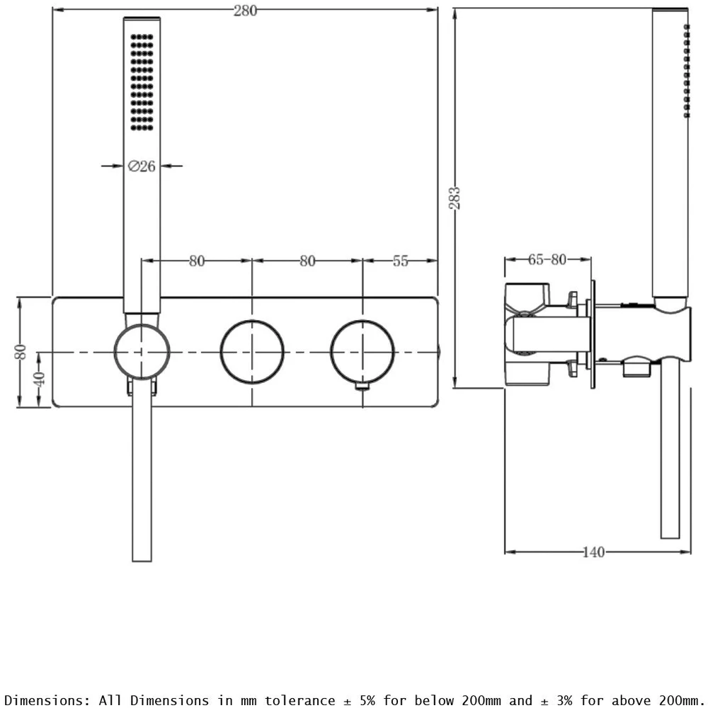 RAK Amalfi Horizontal Thermostatic Shower Valve With Handset Chrome - Image 2