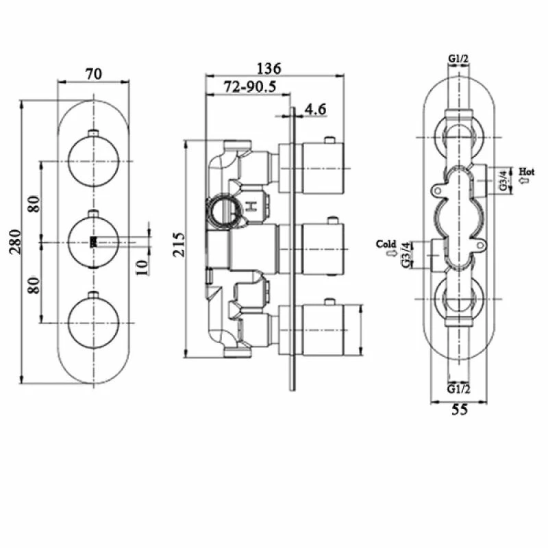RAK Feeling Round Dual Outlet Concealed Shower Valve Cappuccino - Image 3