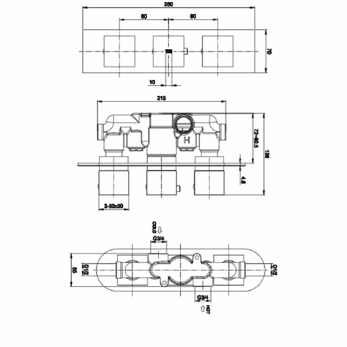 RAK Feeling Square Dual Outlet Concealed Shower Valve Cappuccino - Image 2