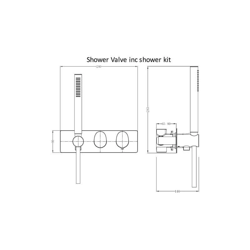 RAK Horizontal Dual Outlet Shower Valve With Handset Chrome - Image 2