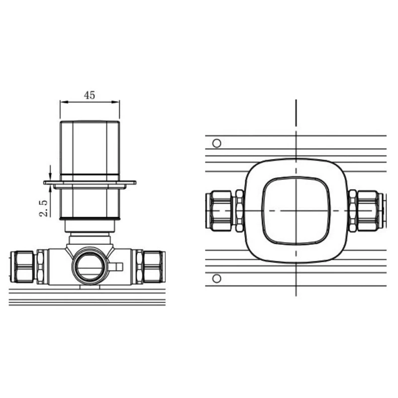 RAK Petit Square 2 Outlet Concealed Diverter Chrome - Image 2