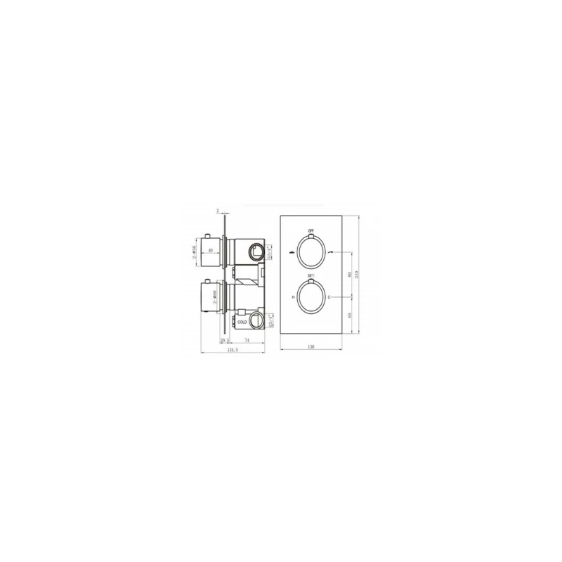 RAK Round Single Outlet, 2 Handle Thermostatic Shower Valve - Image 2