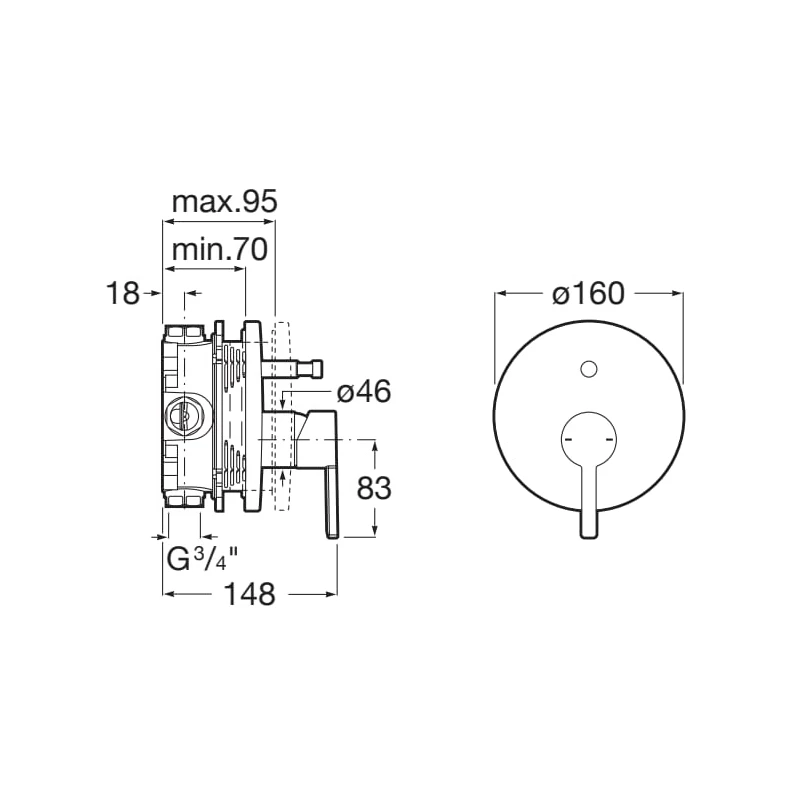 Roca Naia Roca Built In Bath Shower Mixer Titanium Black - Image 2