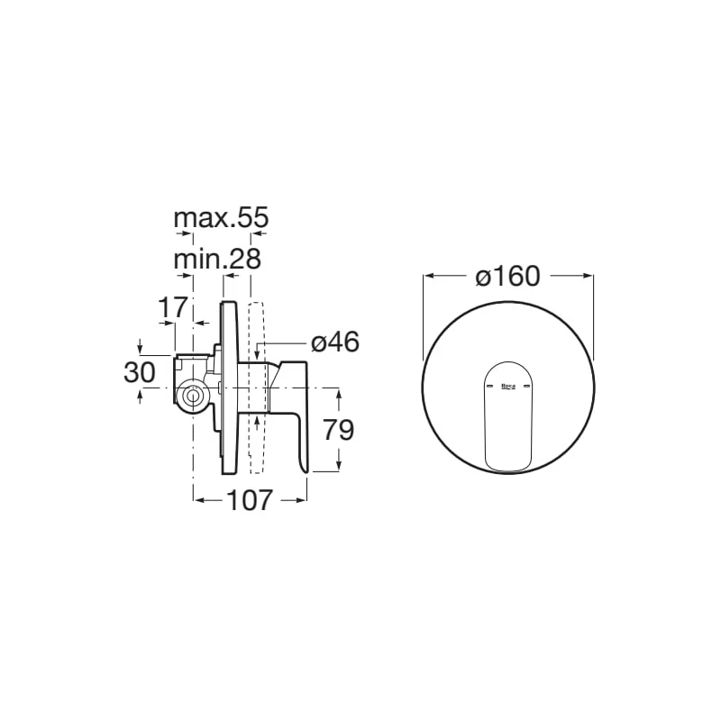 Roca Cala Built In Shower Mixer 1 Outlet Chrome - Image 2