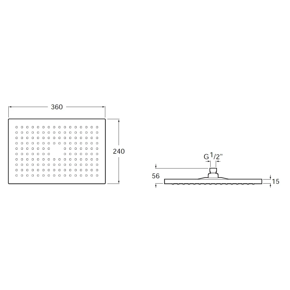 Roca Rainsense Rectangular Shower Head 360x240mm Chrome - Image 2