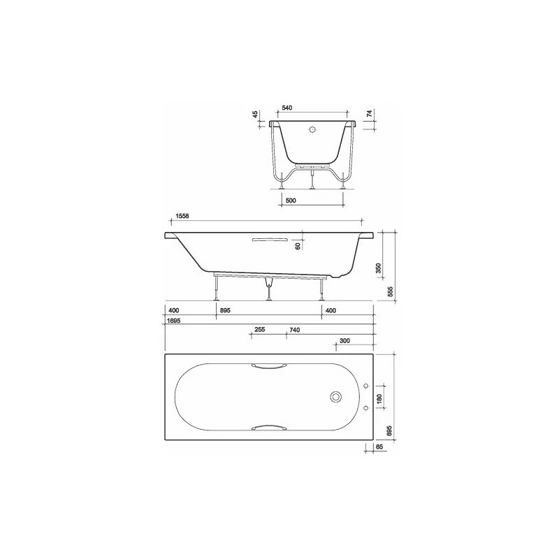 Twyford Opal Bath 1700×700 No Tap No Grip 130L - Image 2