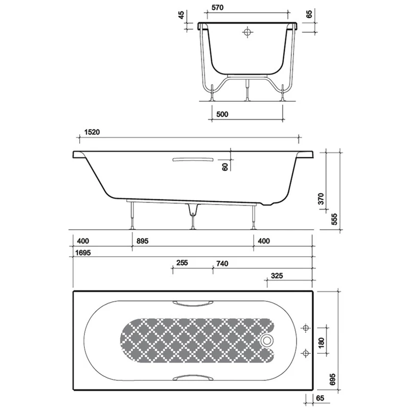 Twyford Opal 1700x700mm Bath No Tap Hole Anti Slip - Image 2