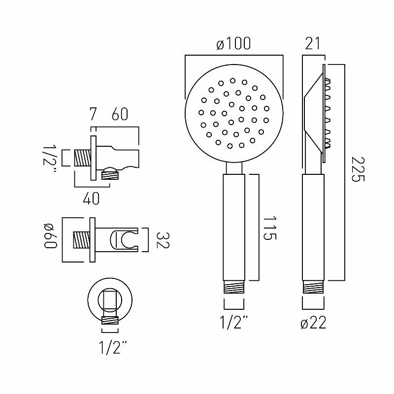 Vado Aquablade Round Handset, Hose & Bracket With Outlet - Image 2