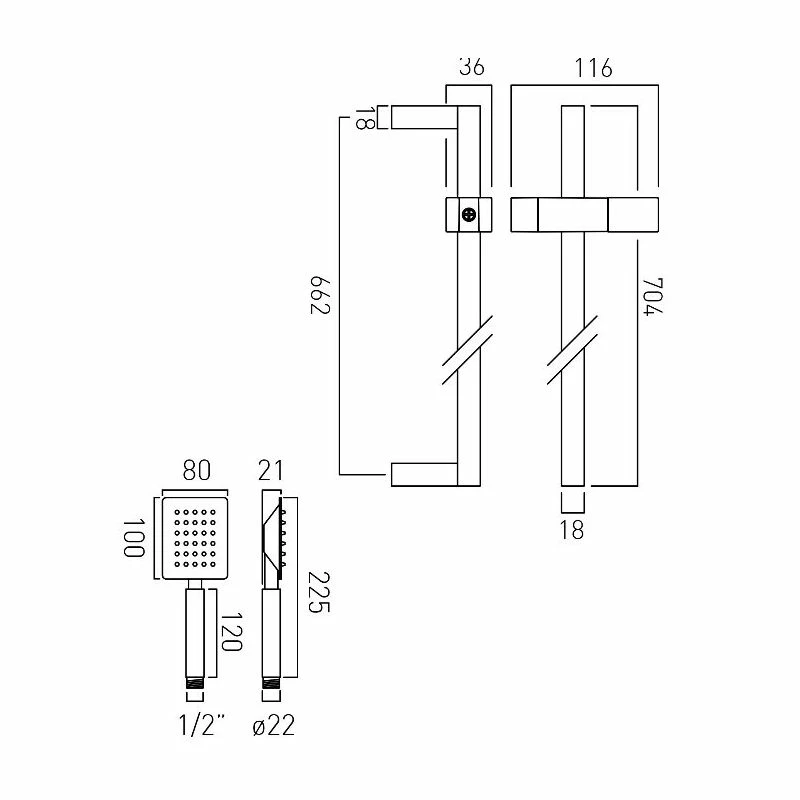 Vado Aquablade Square Single Function Slide Rail Shower Kit - Image 2