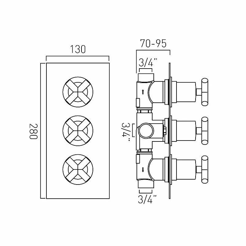 Vado Elements 2 Outlet 3 Handle Thermostatic Valve - Image 3