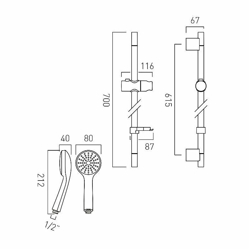 Vado Eris Single Function Slide Rail Shower Kit - Image 2