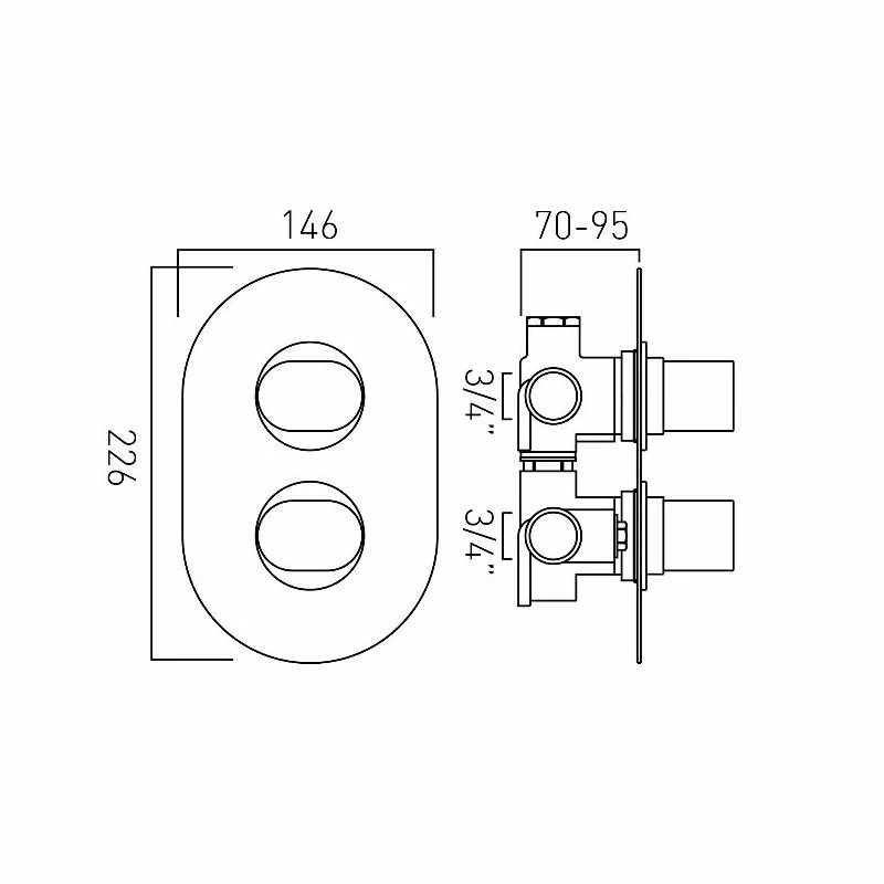 Vado Life 2 Outlet 2 Handle Thermostatic Valve - Image 3