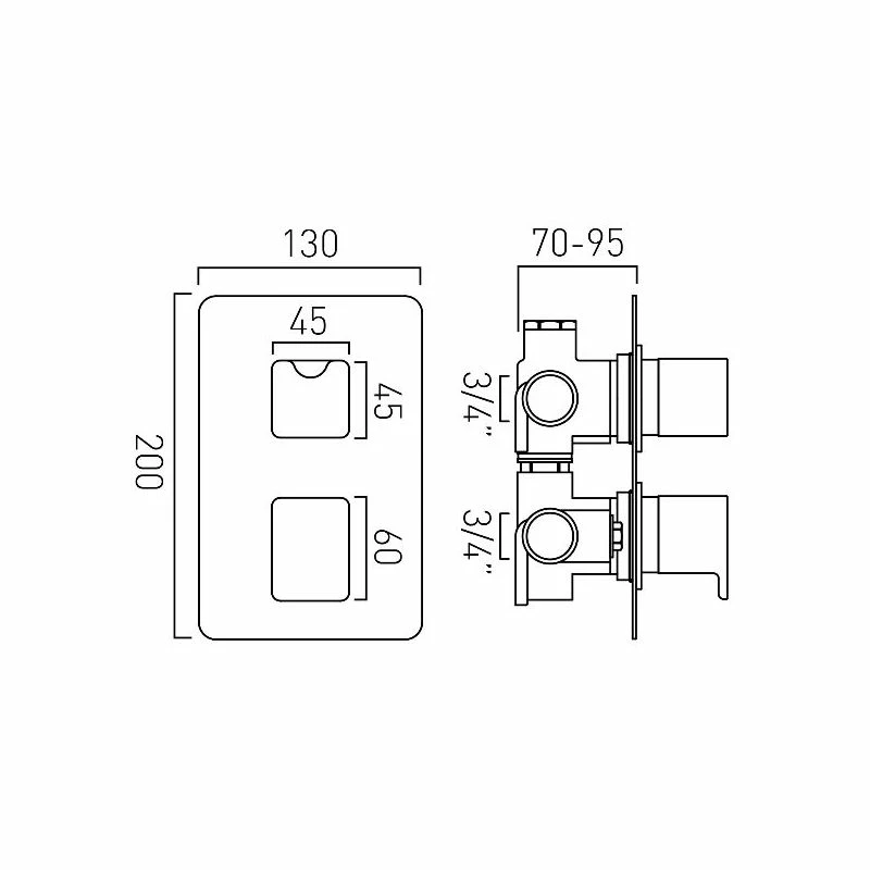 Vado Phase 2 Outlet 2 Handle Thermostatic Valve - Image 2