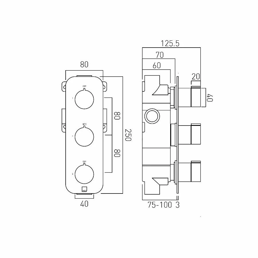 Vado Altitude 2 Outlet 3 Handle Vertical Thermostatic Valve - Image 3