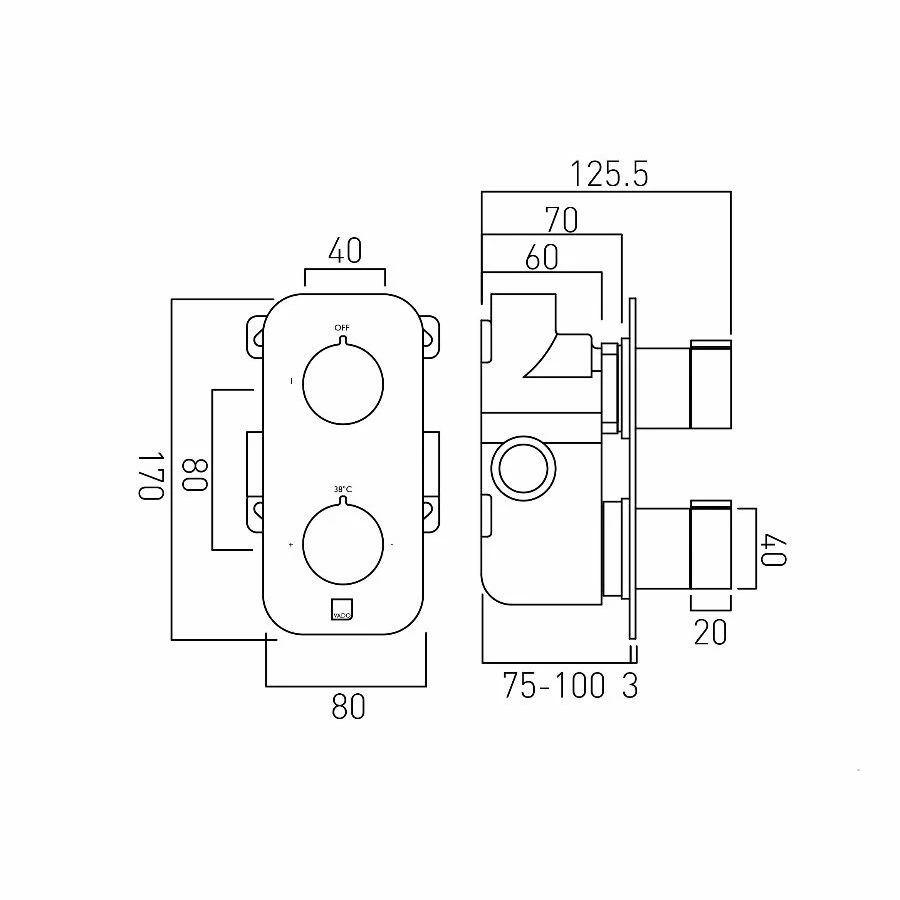 Vado Altitude 1 Outlet 2 Handle Vertical Thermostatic Valve - Image 2